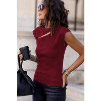 Kadın Sıfır Kol Pencere Detay Viskon T-shirt
