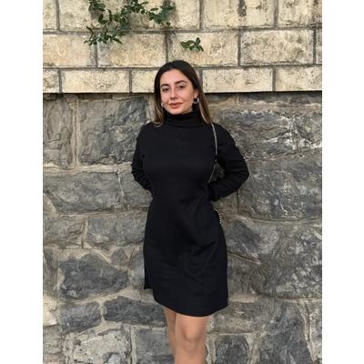 Kadın Uzun Kollu Balıkçı Yaka Kısa şardonlu Kaşkorse Elbise