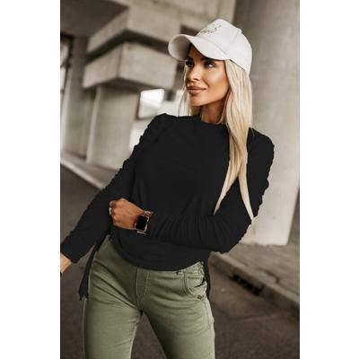 Kadın Uzun Kollu Bisiklet Yaka Yanları Ve Kolları Büzgülü Kadife Bluz