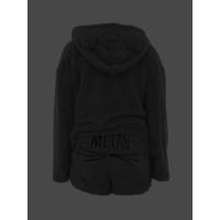 Kadın Uzun Kollu Meow Kedi Nakışlı Kapşonlu Peluş Sweat Ve Short Ikili Takım