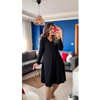 Kadın Uzun Kollu V Yakalı Salaş Midi Iki Iplik Elbise