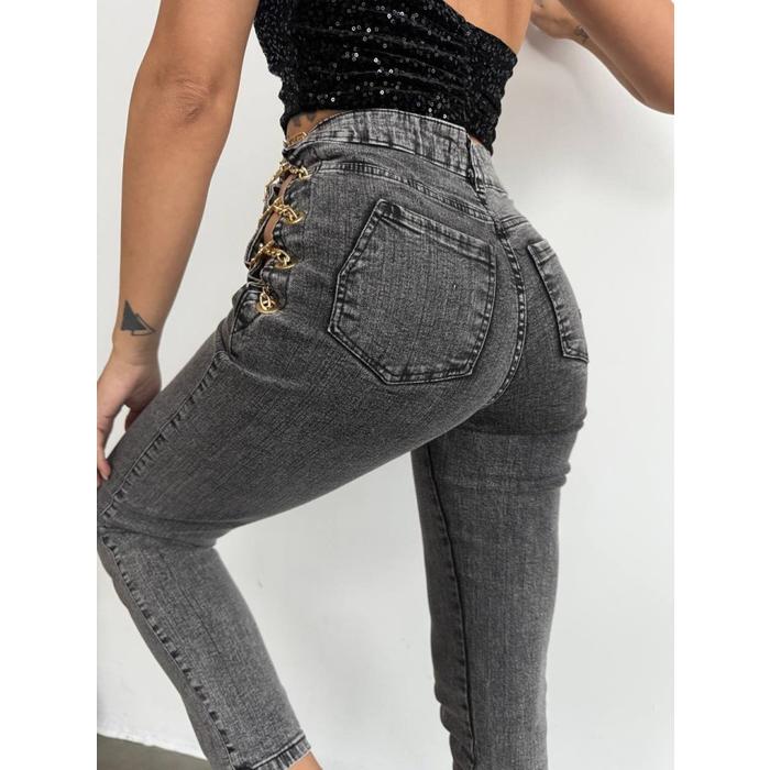 Kadın Yandan Zincir Ve Kuş Gözü Detaylı Jean Kot Pantolon