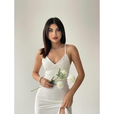 Kaitlyn Sırt Dekolteli V Yaka Yırtmaçlı Elbise