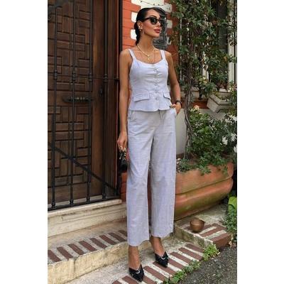 Kalın Askılı Bluz Pantolon Keten Takım 10187