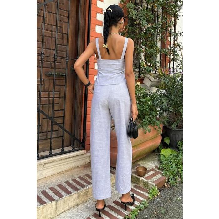 Kalın Askılı Bluz Pantolon Keten Takım 10187
