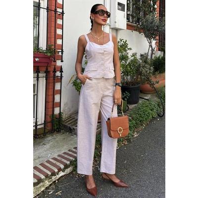 Kalın Askılı Bluz Pantolon Keten Takım 10187
