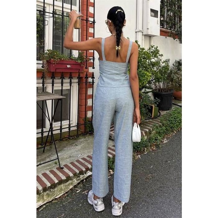 Kalın Askılı Bluz Pantolon Keten Takım 10187