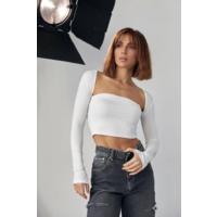 Kara Yaka Uzun Kollu Crop - Beyaz