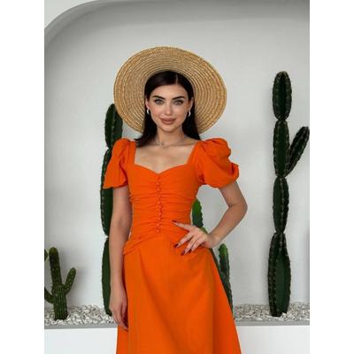 Kare Yaka Düğmeli Elbise