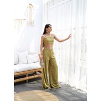 Keten Gi̇peli̇ Crop Ve Pantolon İki̇li̇ Takim