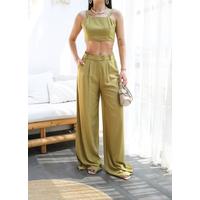 Keten Gi̇peli̇ Crop Ve Pantolon İki̇li̇ Takim