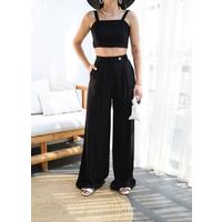 Keten Gi̇peli̇ Crop Ve Pantolon İki̇li̇ Takim