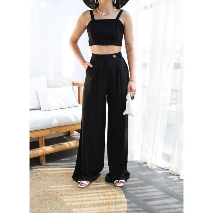 Keten Gi̇peli̇ Crop Ve Pantolon İki̇li̇ Takim