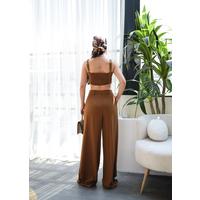 Keten Gi̇peli̇ Crop Ve Pantolon İki̇li̇ Takim