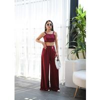Keten Gi̇peli̇ Crop Ve Pantolon İki̇li̇ Takim