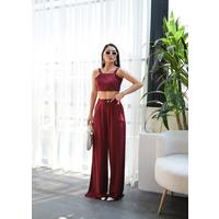 Keten Gi̇peli̇ Crop Ve Pantolon İki̇li̇ Takim