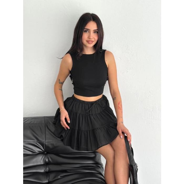 Keten Şortlu Etek - Siyah