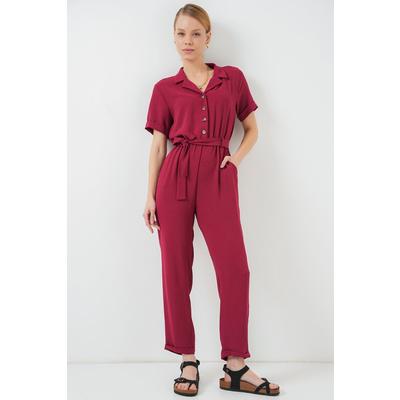 Kısa Kol Ayrobin Tulum 7030 - Bordo