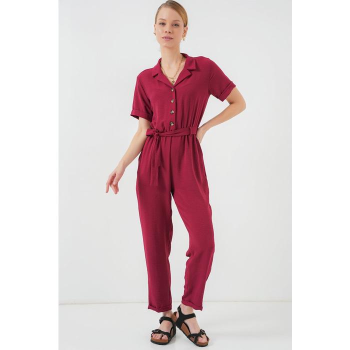 Kısa Kol Ayrobin Tulum 7030 - Bordo