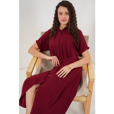 Kısa Kol Elbise 2214 - Bordo