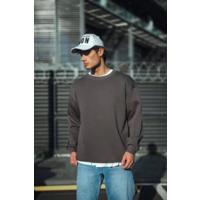 Kışlık Bisiklet Yaka Üç İplik Basic SweatShirt - Antrasit