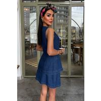 Kolsuz Yelekli Mini Etekli Denim Takım 10164