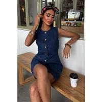 Kolsuz Yelekli Mini Etekli Denim Takım 10164