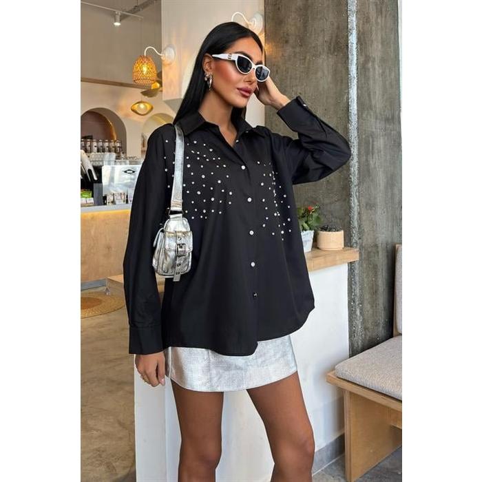 Kristal Taş Çakımlı Poplin Gömlek 3413