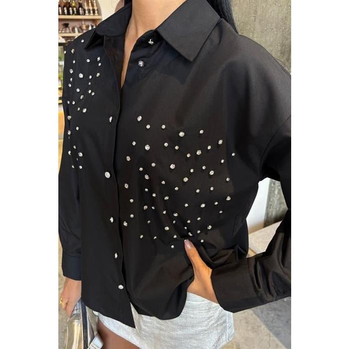 Kristal Taş Çakımlı Poplin Gömlek 3413