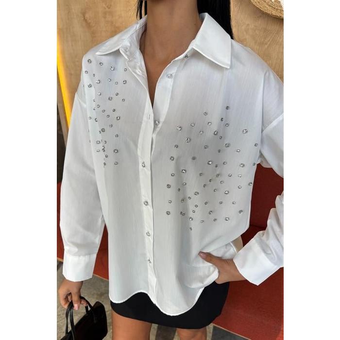 Kristal Taş Çakımlı Poplin Gömlek 3413