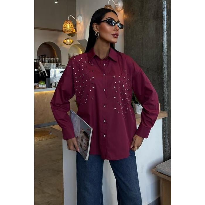 Kristal Taş Çakımlı Poplin Gömlek 3413