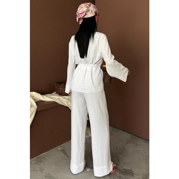 Kruvaze Model Klasik Pantolonlu Çupra Keten Takım 10191
