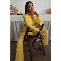 Kruvaze Model Klasik Pantolonlu Çupra Keten Takım 10191