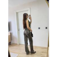 Leopar Desenli Düğmeli Bluzlu Pantolon İkili Takım -Leopar