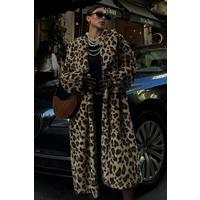 Leopar Desenli İçi Astarlı Peluş Kaban 7065
