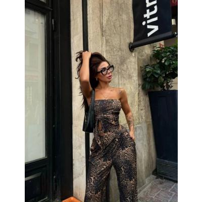 Leopar Desenli önden Bağlamalı Bluz Pantolon İkili Takım -Leopar