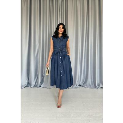 Mavi Tencel Çıtçıtlı Elbise