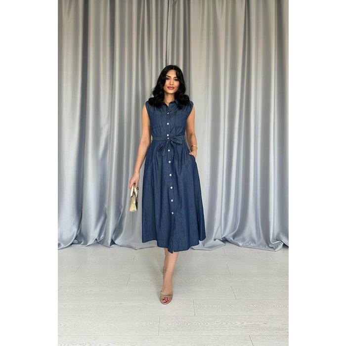 Mavi Tencel Çıtçıtlı Elbise