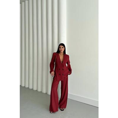 MODAL 4 DÜĞME ASTARSIZ CEKET - PANTOLON TAKIM - Bordo