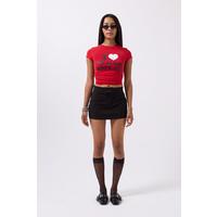 Nakış Detay Baskılı Crop T-Shirt