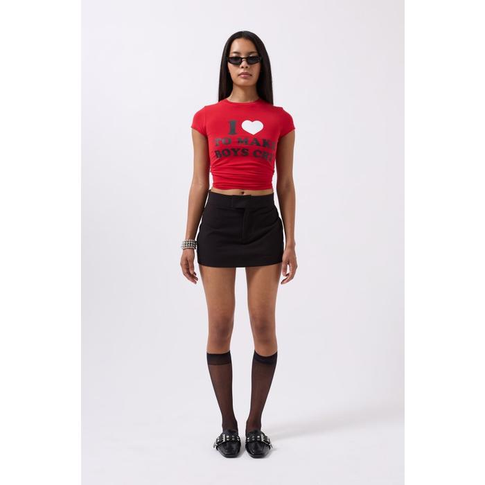 Nakış Detay Baskılı Crop T-Shirt