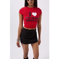 Nakış Detay Baskılı Crop T-Shirt