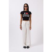 Nakış Detay Baskılı Crop T-Shirt