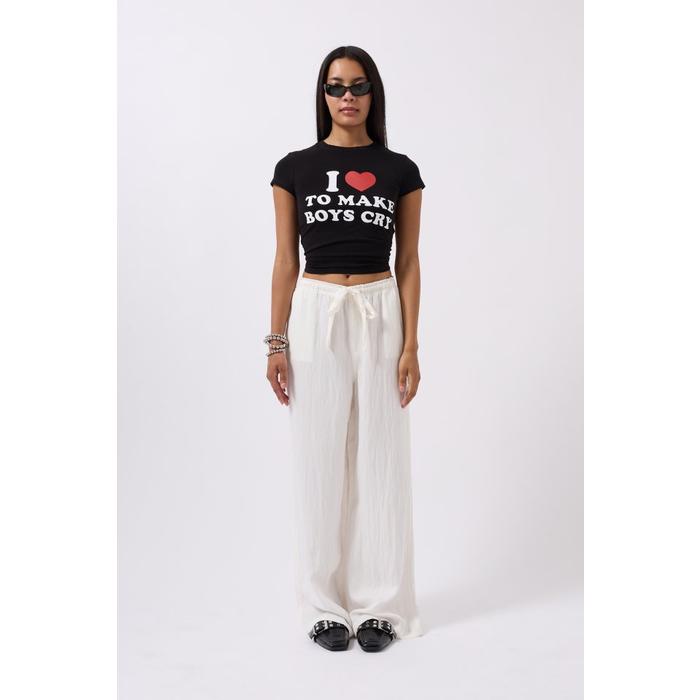 Nakış Detay Baskılı Crop T-Shirt