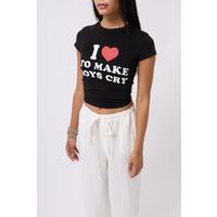 Nakış Detay Baskılı Crop T-Shirt