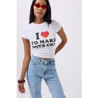 Nakış Detay Baskılı Crop T-Shirt
