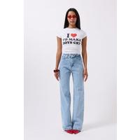 Nakış Detay Baskılı Crop T-Shirt