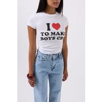 Nakış Detay Baskılı Crop T-Shirt
