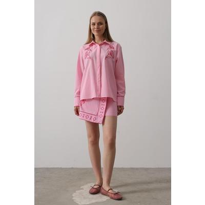 Nakış Detaylı Etekli Takım - Pembe