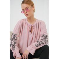 Nakışlı Örme Bluz 941 - Pudra